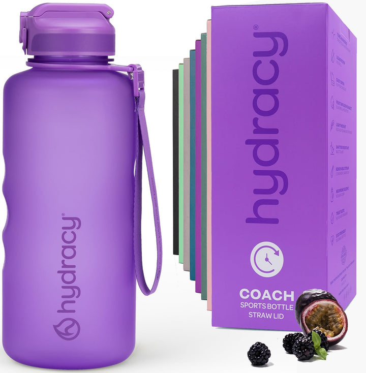 Hydracy Trinkflasche mit Strohhalm und Zeitmarkierung - 2L Wasserflasche - BPA-freie Trinkflasche -