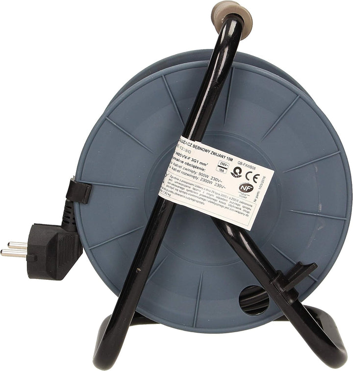 Orno AE-1339 Mini Kabeltrommel 15m mit 4 Steckdosen, Metallständer und Thermoschutz || 2300W / 10A,