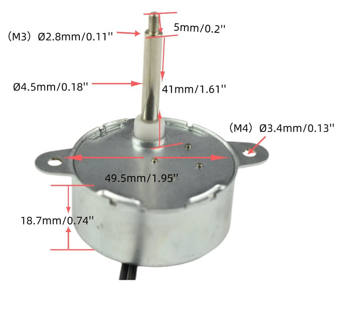 CHANCS Synchronmotor TYC40 12V DC 5U/min Welle 35mm mit DC-Netzteil - Eingang 100/240V Ausgang DC 12