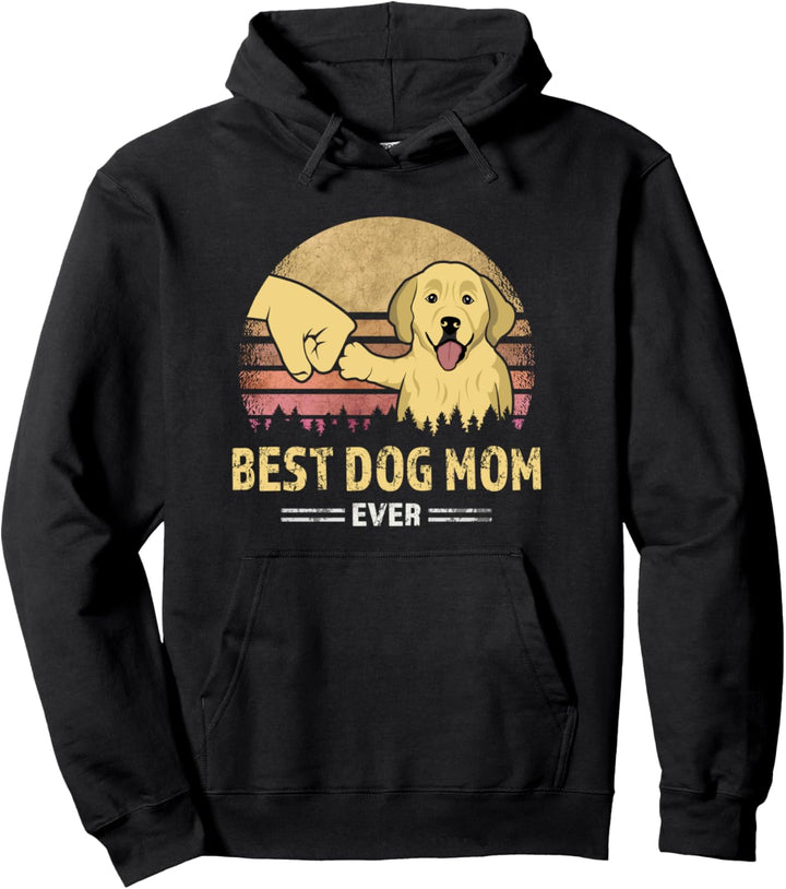 "Best Dog Mom Ever Golden Retriever", Retro-Design Pullover Hoodie