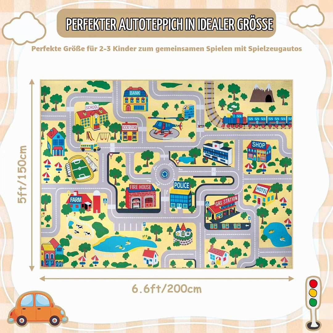 Capslpad Kinder Teppich Spielteppich für Kinder Stadt 150x200cm Rutschfest Kinderteppich Spielmatte