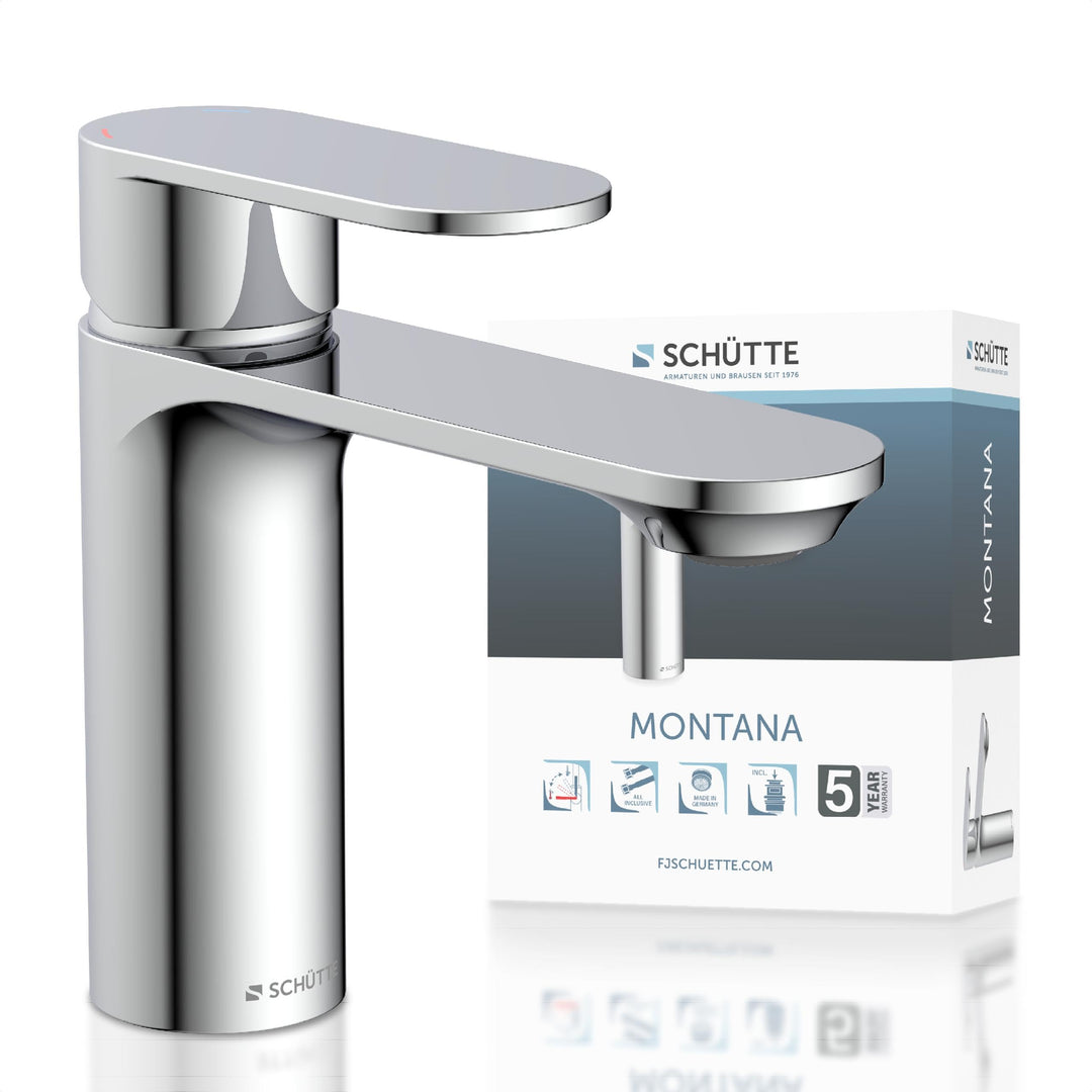 SCHÜTTE Waschtischarmatur MONTANA 32310, Wasserhahn Bad mit Ablaufgarnitur, Armatur Badezimmer, Einh