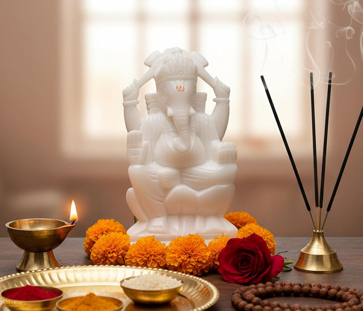 StonKraft Marmor Weisser Stein Pooja Puja Ganesh Ganesha Ganesh Murti Idol Statue Skulptur – Linker