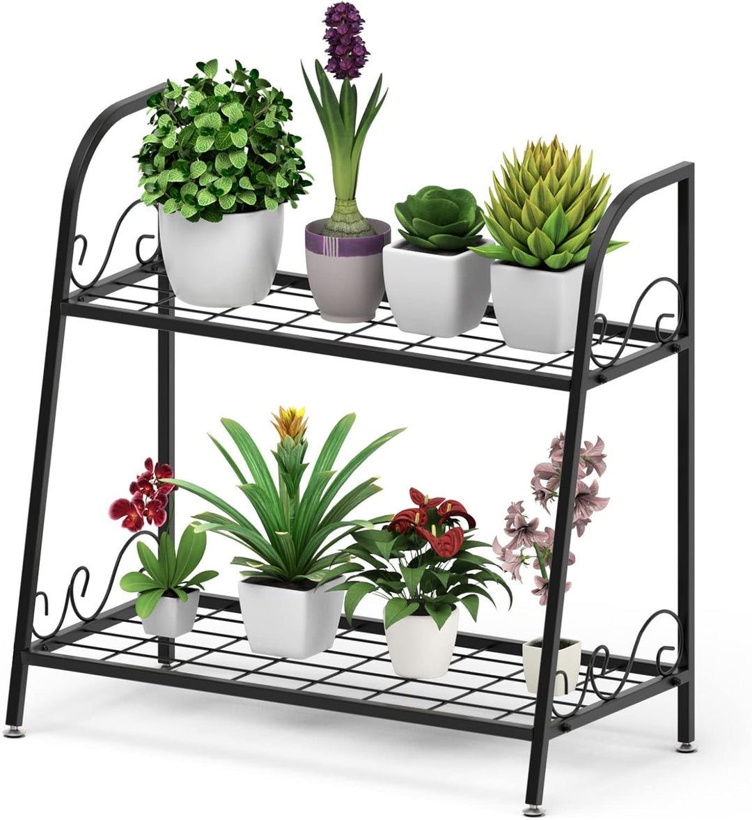 GOPLUS 2-Stufige Metall Blumentreppe, Pflanzenregal mit Griff, Pflanzentreppe, Blumenregal Pflanzens