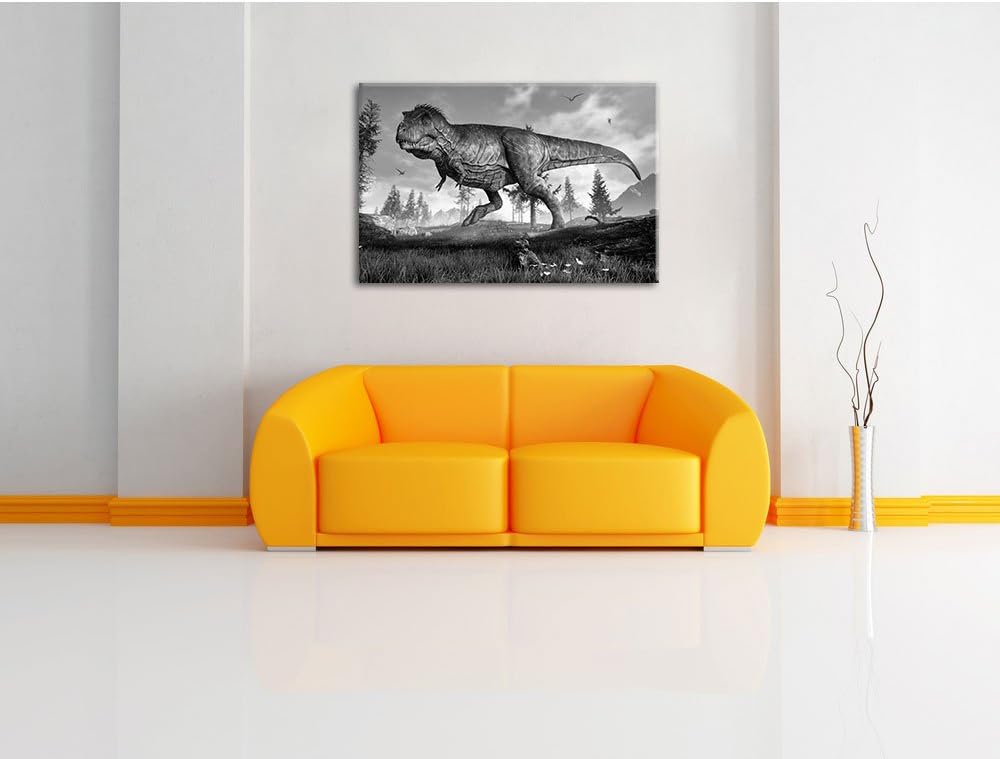 Pixxprint T-Rex Dinosaurier in der Natur Kunst B&W, Format: 100x70 auf Leinwand, 100x70