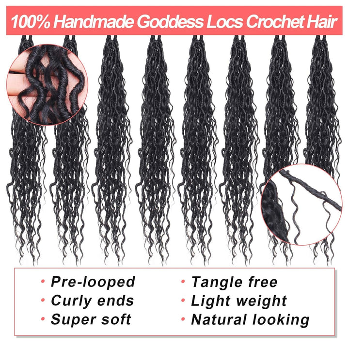Xtrend 10 Inch 8 Packs Black River Goddess Faux Locs Crochet Hair Wavy With Curly Ends 14Strands/Pac