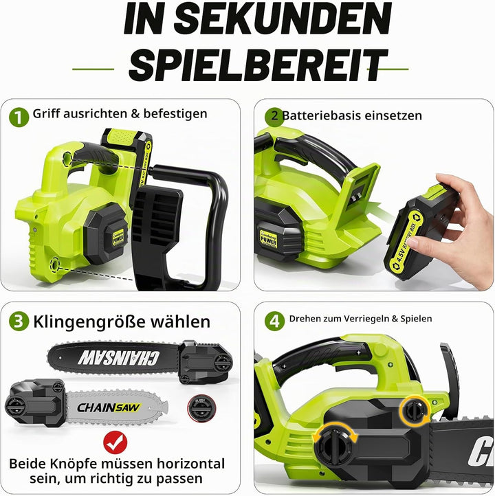 Pandapop 2 in 1 Kettensäge Kinder mit 2 Grössen, Kinder Gartengeräte mit Licht &amp; Sound inkl Schutzbr