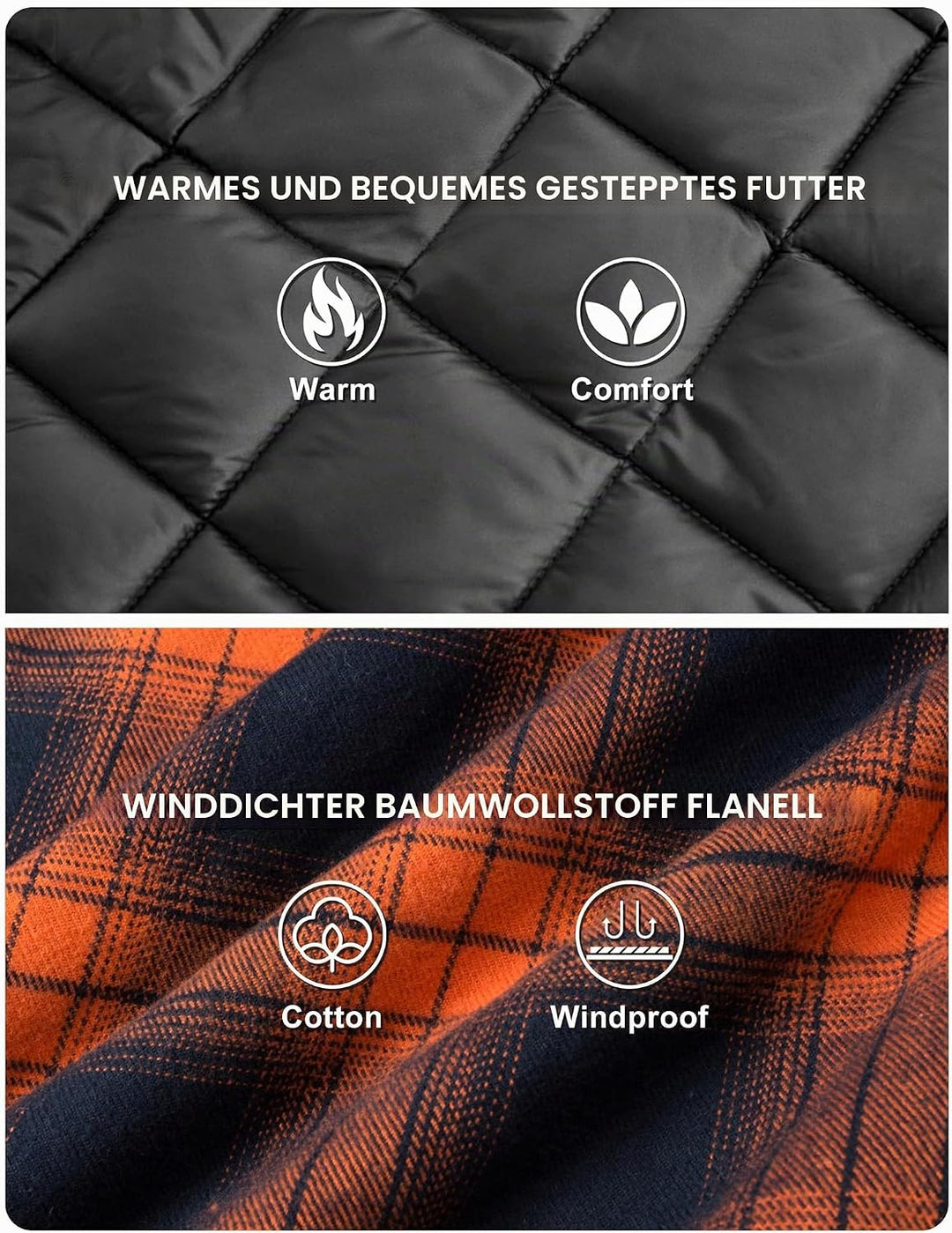 TACVASEN Herren Karierte Hemdjacke Flanellhemd Holzfällerhemd Thermohemd Jacke S Orange, S Orange