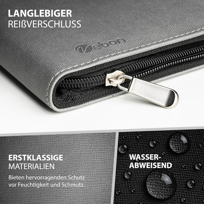 Vebon® Schreibmappe Ringbuch A4 "Berlin" I Reissverschluss + Klemmbrett I Konferenzmappe + Laptoptas