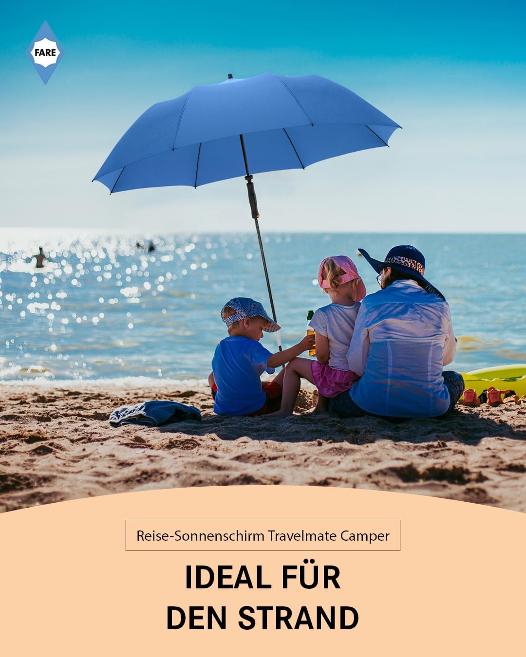 FARE Reise-Sonnenschirm Travelmate Camper UV Schutz 50+ für Koffer Flugzeug Camping Balkon Strand Ga