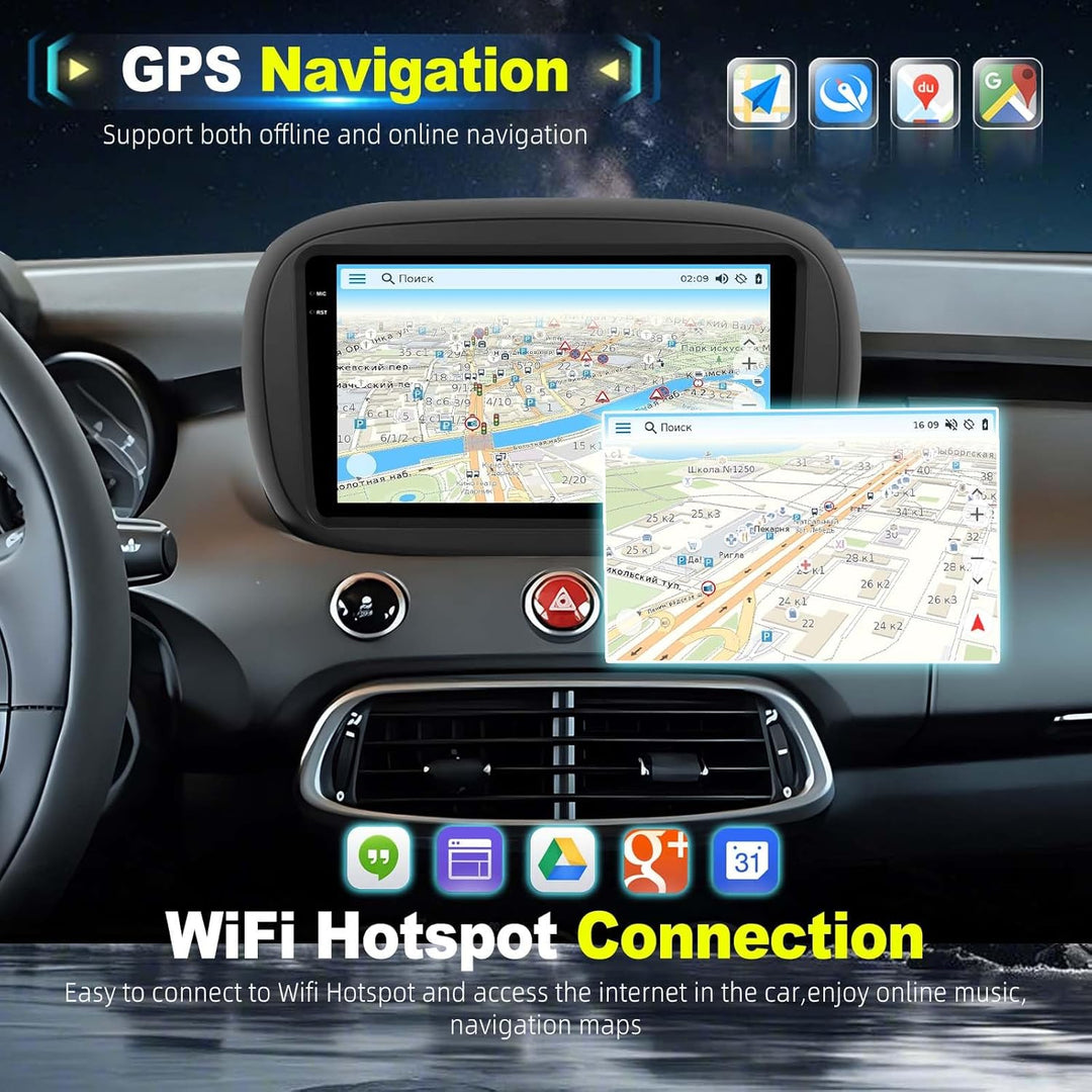 4G+128G Android Autoradio für FIAT 500X 2014-2020 mit Wireless Carplay & Android Auto, 9-Zoll IPS To