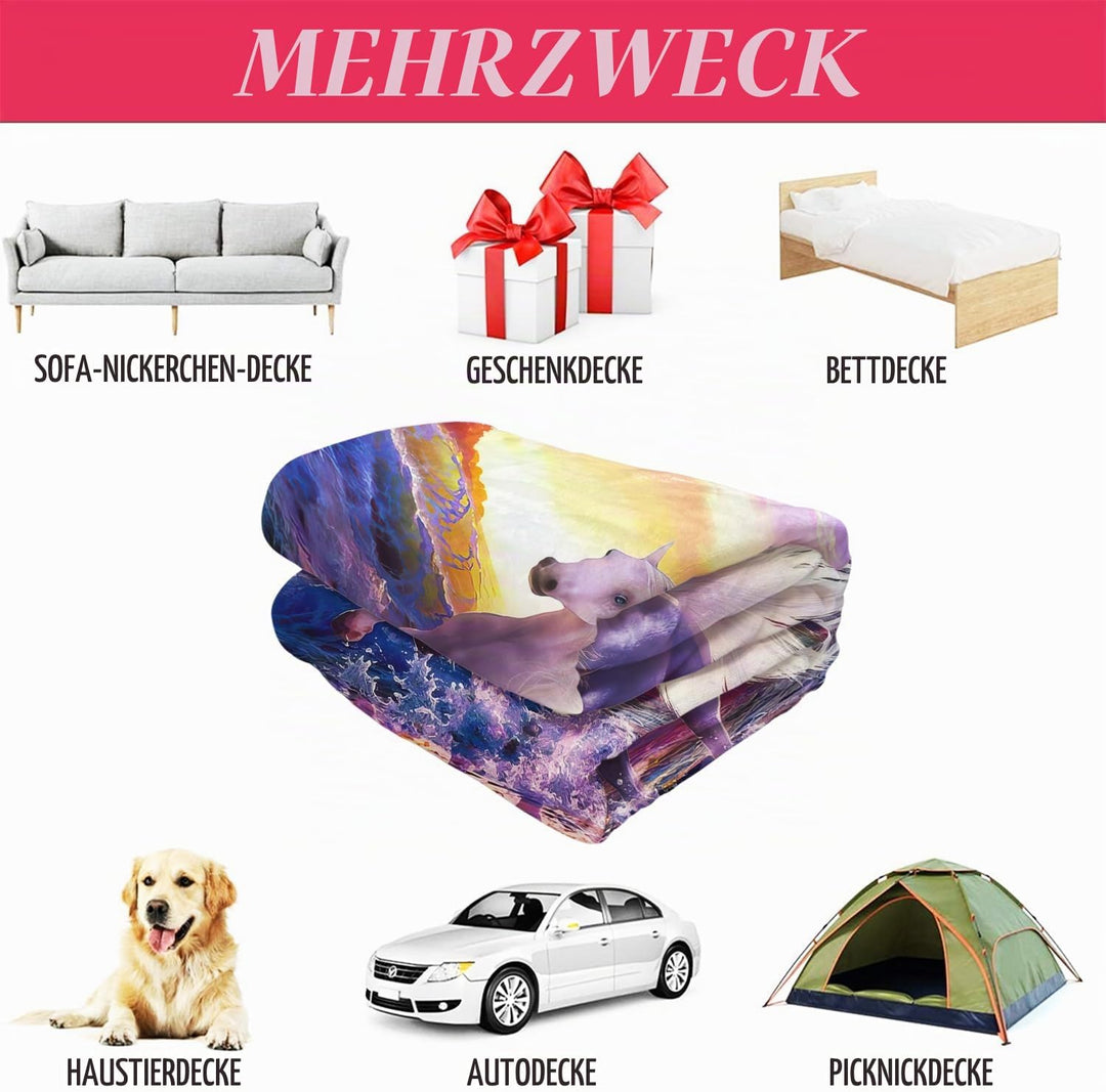 YISUMEI Decke 150x200 cm Kuscheldecken Sanft Flanell Weich Fleecedecke Bettüberwurf Laufendes Pferd