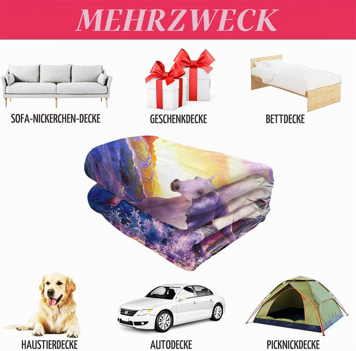 YISUMEI Decke 150x200 cm Kuscheldecken Sanft Flanell Weich Fleecedecke Bettüberwurf Laufendes Pferd
