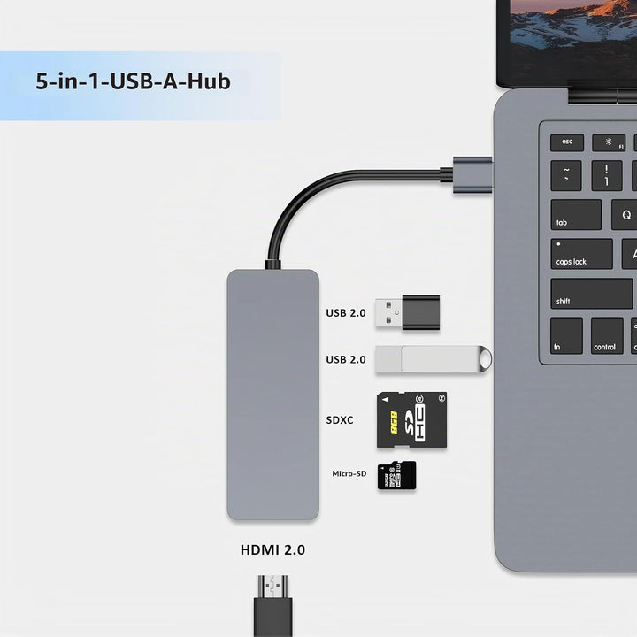 USB 3.0 A-Hub, 5-in-1 Multiport Adapter mit HDMI, 2X USB2.0, SD/TF Kartenleser, Docking Station für
