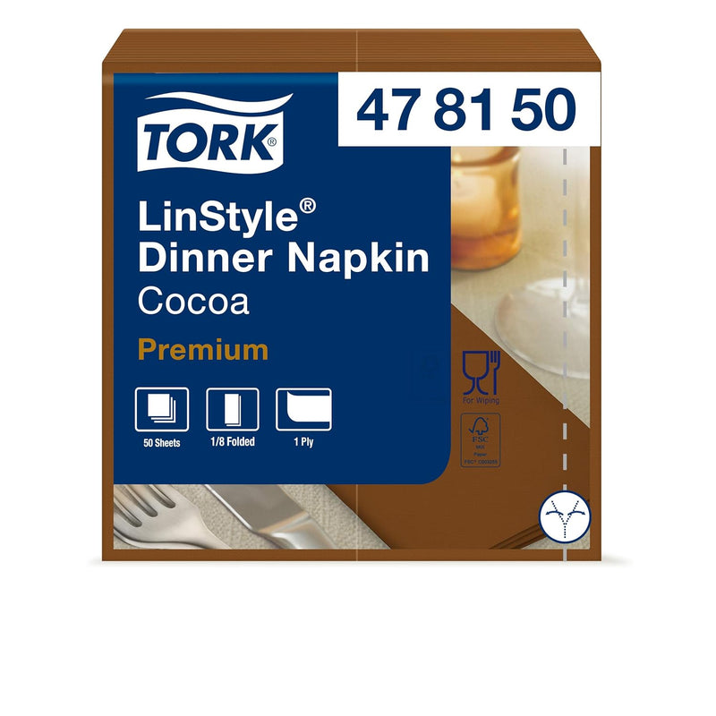 Tork 478150 Linstyle Premium Dinnerservietten Kakao 1/8-Falz / Papierservietten stoffähnlich & saugf