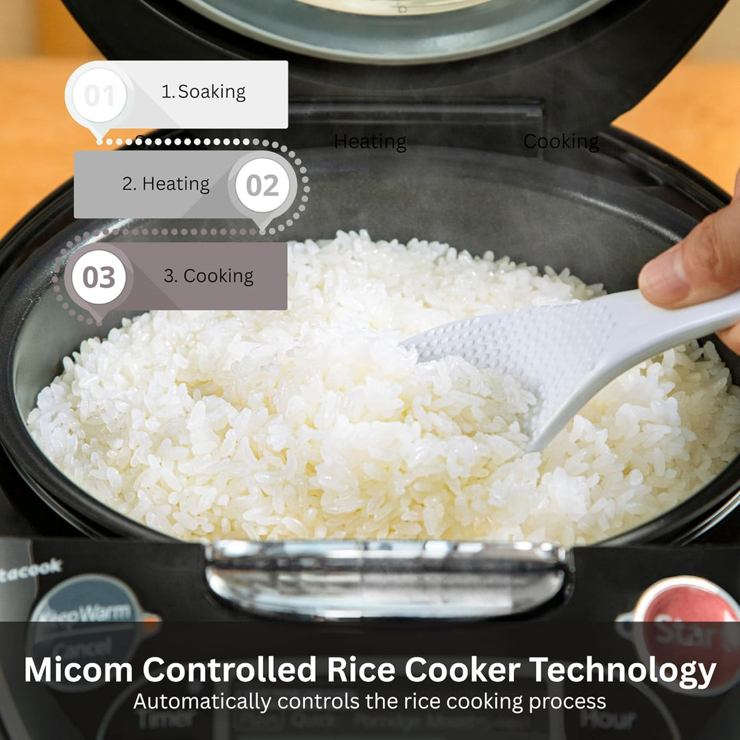 Tiger Micom Reiskocher mit Dampfgarer und Langzeitkocher, Edelstahl, Schwarz 5.5-Cup (Uncooked) schw