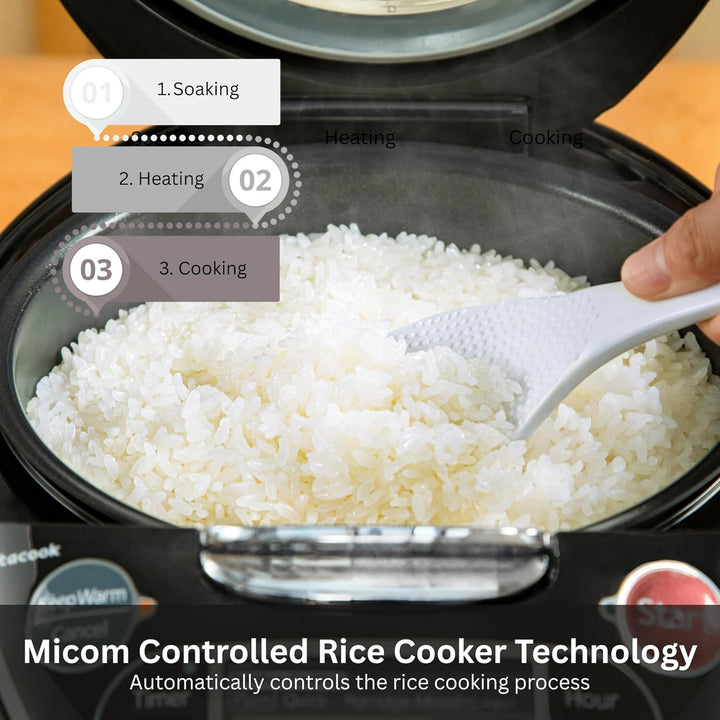 Tiger Micom Reiskocher mit Dampfgarer und Langzeitkocher, Edelstahl, Schwarz 5.5-Cup (Uncooked) schw