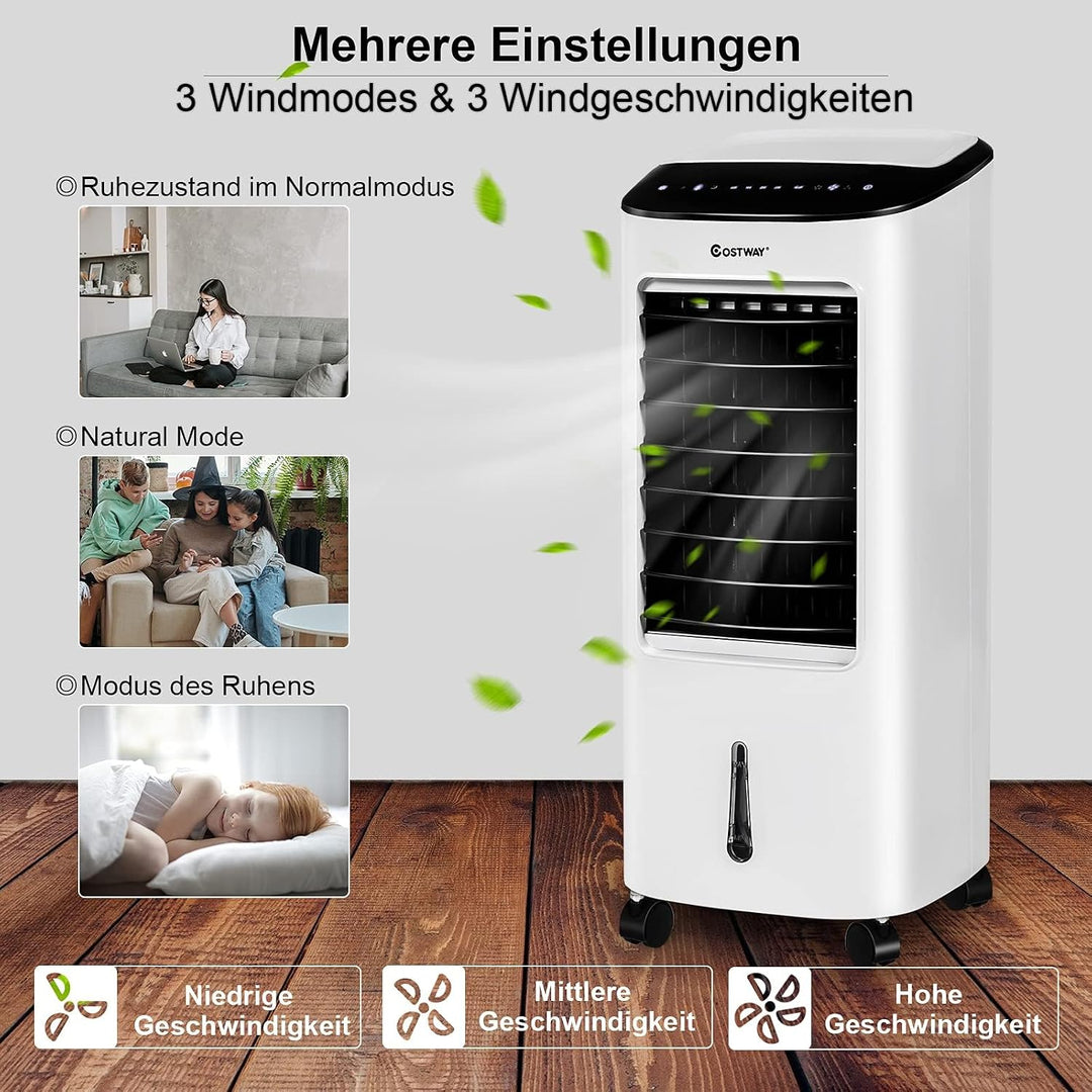 COSTWAY mobile Klimaanlage ohne Abluftschlauch inkl. 2 Kühlakkus | 3 in 1 Klimagerät Luftkühler Luft