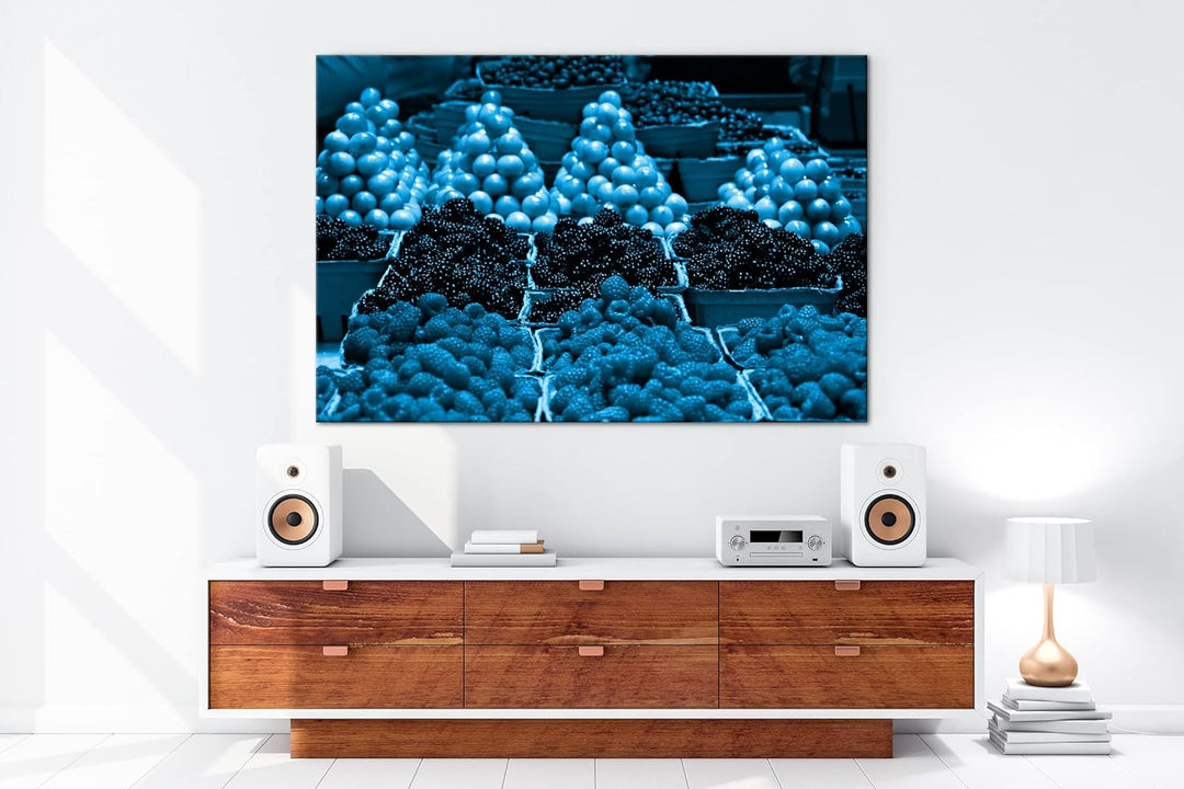 deyoli Früchte auf dem Marktplatz Format 80x60 Effekt: Monocrome Blau als Leinwandbild, Motiv fertig