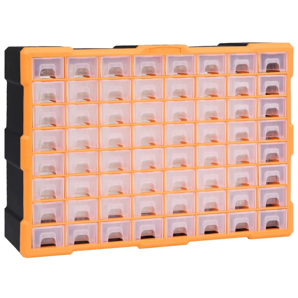 Myheimly Multi-Schubladen-Organizer mit 64 Schubladen 52x16x37,5 cm Orange und Schwarz 64 Schubladen