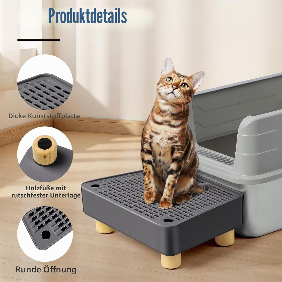 Katzentoilettenrampe, Katzen Treppen &amp; Stufen mit Holzfüsse Filterfunktion, leicht zu reinigender Ti