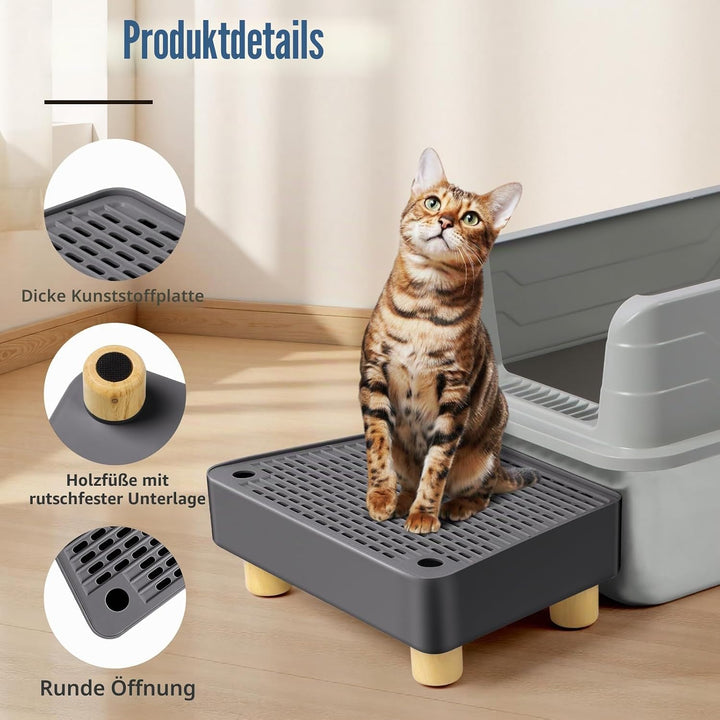 Katzentoilettenrampe, Katzen Treppen &amp; Stufen mit Holzfüsse Filterfunktion, leicht zu reinigender Ti