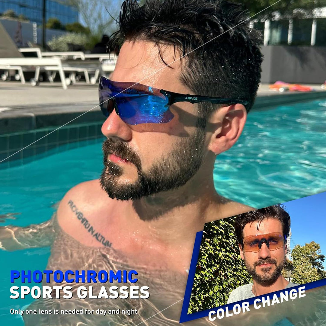 KAPVOE Sportbrille Selbsttönend Fahrradbrille Herren MTB Brille Klar Radbrille Damen Rennrad Sonnenb