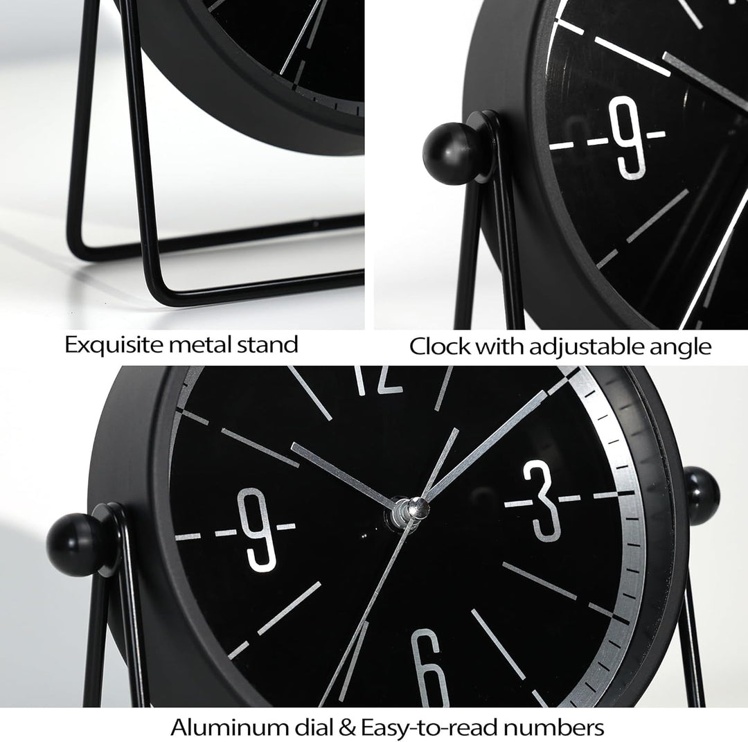 Vintage Metall-Tischuhr – Leise Kaminuhr ohne Ticken mit verstellbarem Winkel, Analoge Standuhr im R