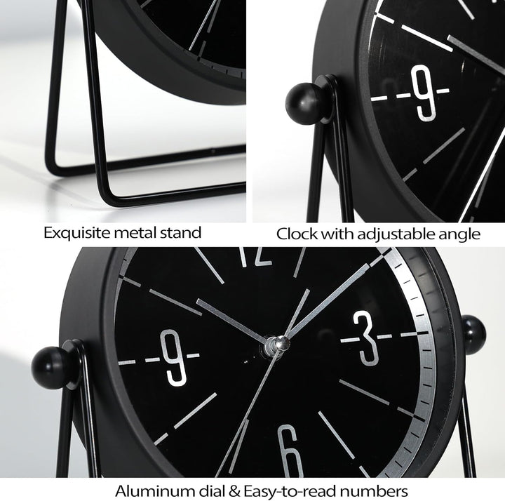 Vintage Metall-Tischuhr – Leise Kaminuhr ohne Ticken mit verstellbarem Winkel, Analoge Standuhr im R