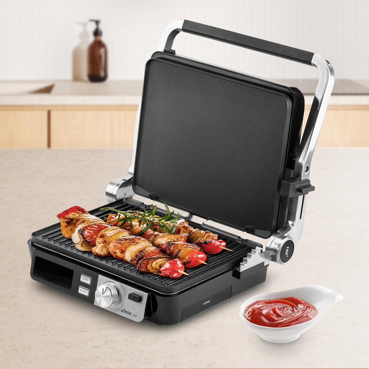Ufesa Elektrogrill K2 2000W – Sandwichmaker, Elektrische Kochplatte und Grill, 180º Öffnung, LED-Anz