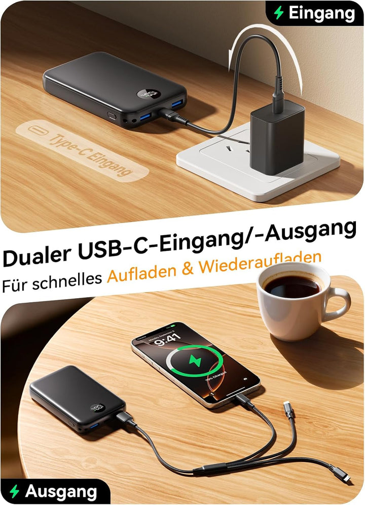 Power Bank 27000mAh, Ultra Kompakte Powerbank Schnellladen USB C, Externer Akku mit LED Display & 3-