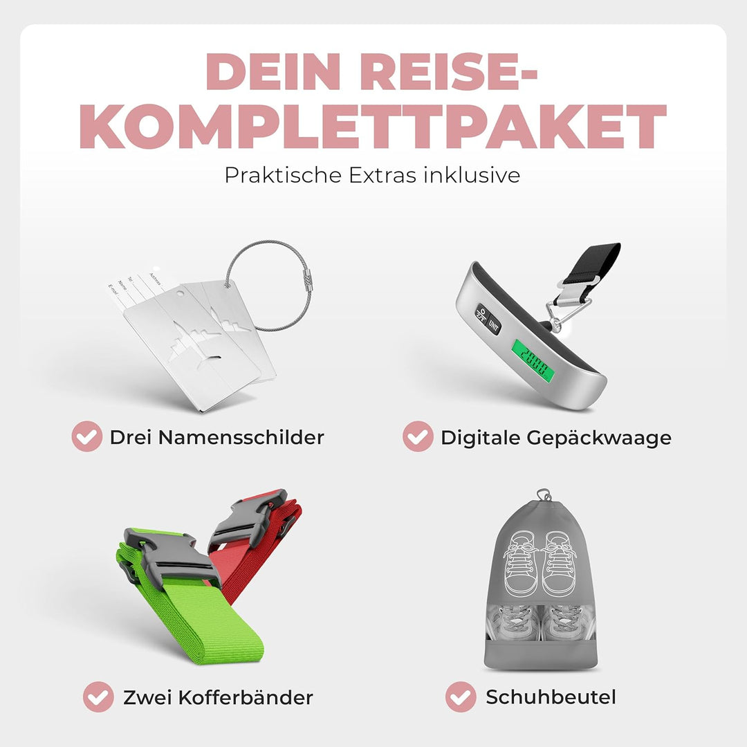 3erKoffersetXXL Komplettpaket – Sichere und leichte ABS Hartschalenkoffer 20"24"28" mit Rollen – Rei
