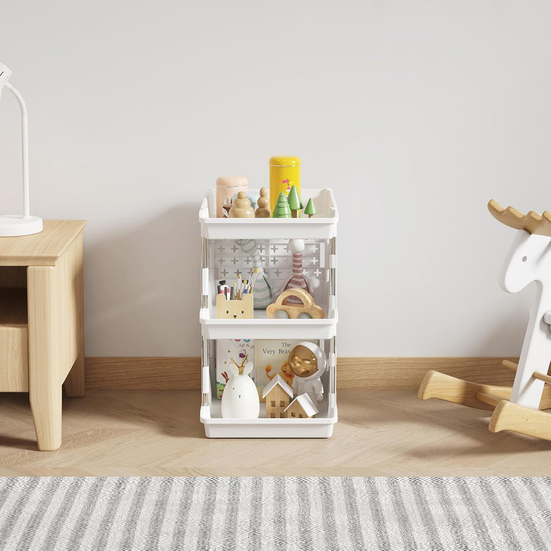 Lifewit Stapelbare Aufbewahrungsboxen, 3-etagiges Korbregal für Garderobe, Küchenwagen für Gemüse, S
