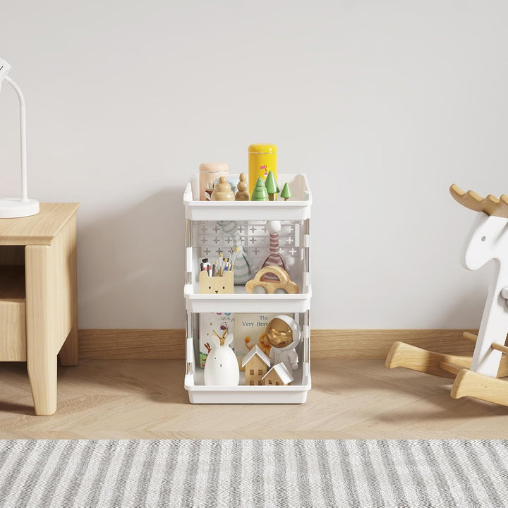 Lifewit Stapelbare Aufbewahrungsboxen, 3-etagiges Korbregal für Garderobe, Küchenwagen für Gemüse, S