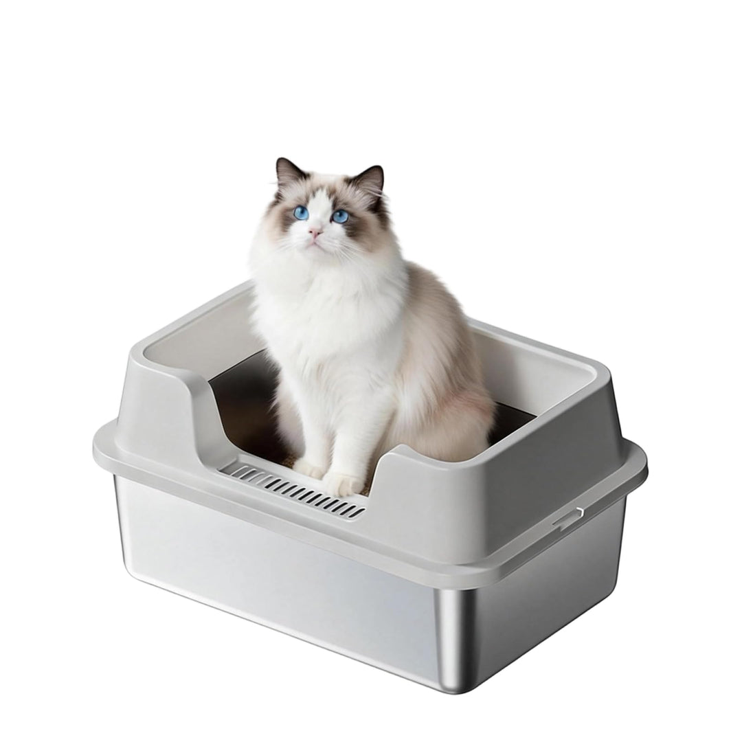 GarveeHome Gross Katzenklo Edelstahl, Halbgeschlossen Katzenklo Edelstahl Leicht Zu Reinigen, Hoher