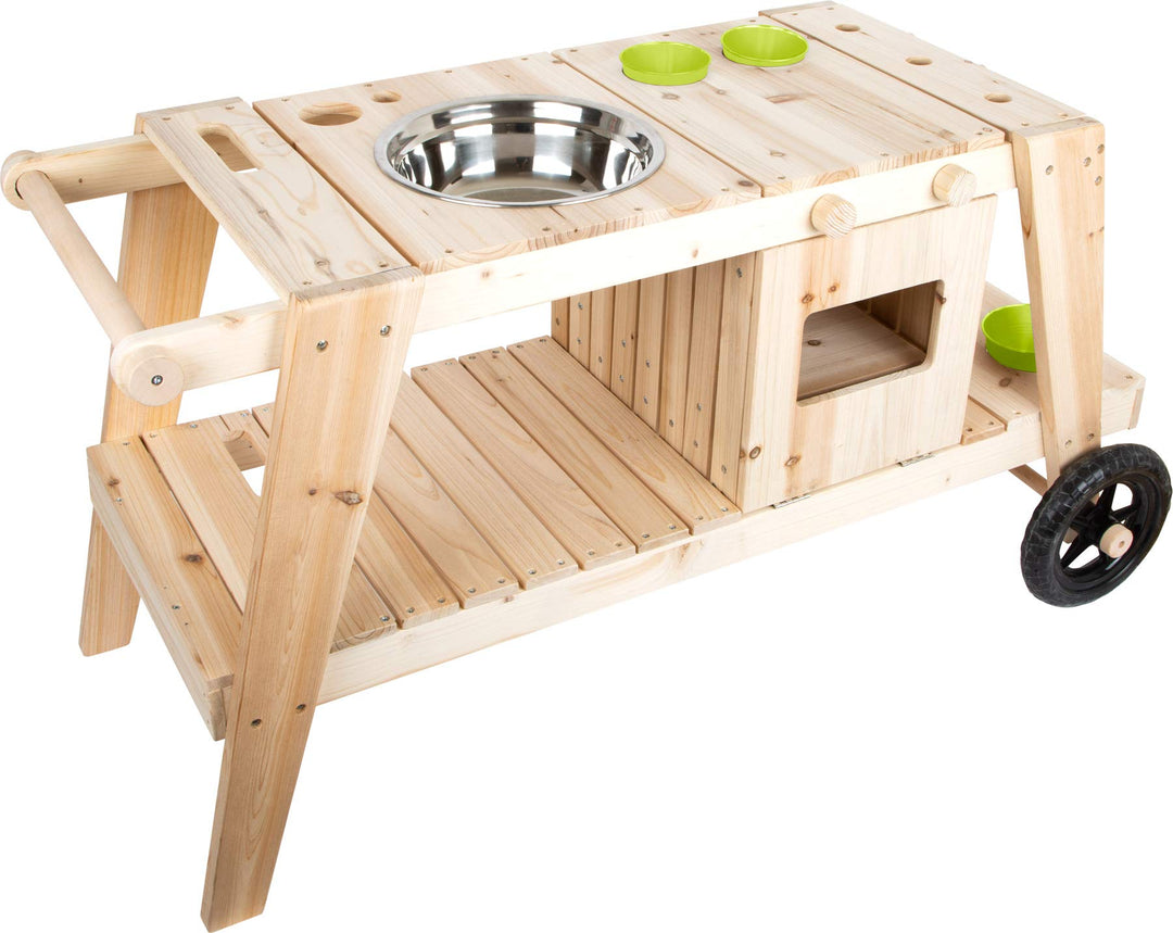 small foot Matschküche aus massivem und witterungsbeständigem Holz für Kinder ab 3, Outdoorküche mit