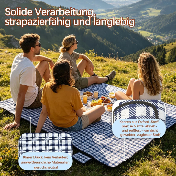 Picknickdecke 200x200 cm - Stranddecke XXL, wasserdicht & isoliert Campingdecke, atmungsaktiv und we