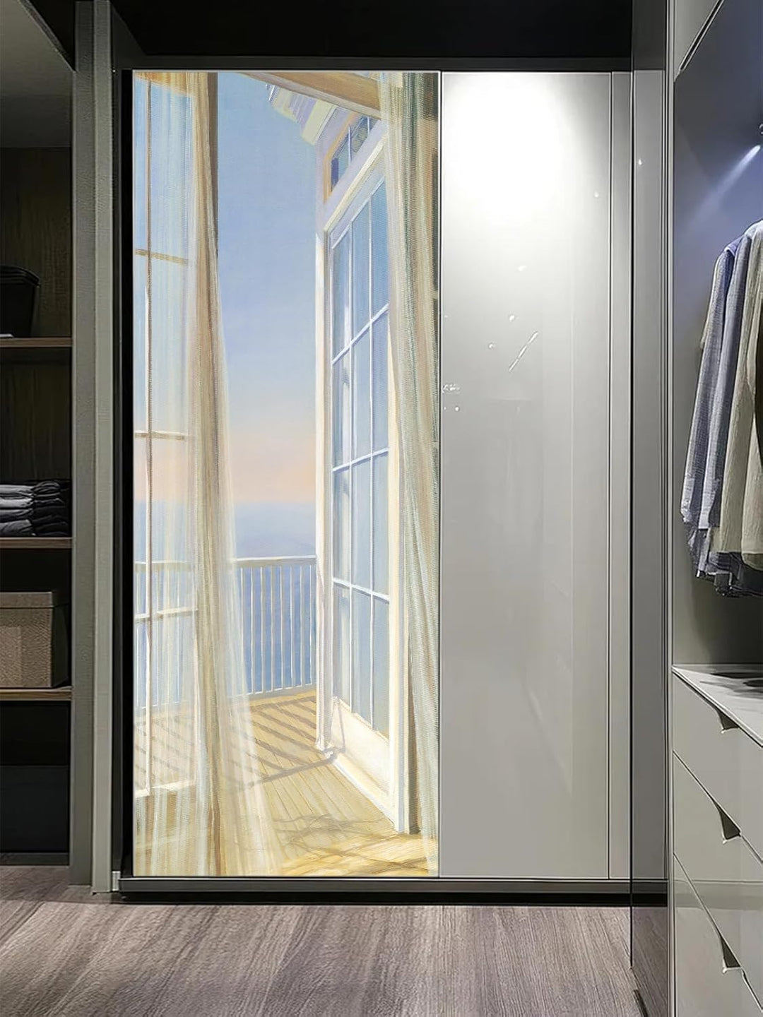 FLFK 3D Fenster Balkon Landschaft Türtapete Wandbilder Selbstklebend TürPoster Vinyl Entfernbar Maue