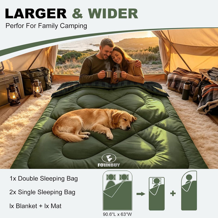 Flanell Doppelschlafsack,Schlafsack 2 Personen 230x160cm | 100% Baumwolle Futter,wasserabweisend,4 J