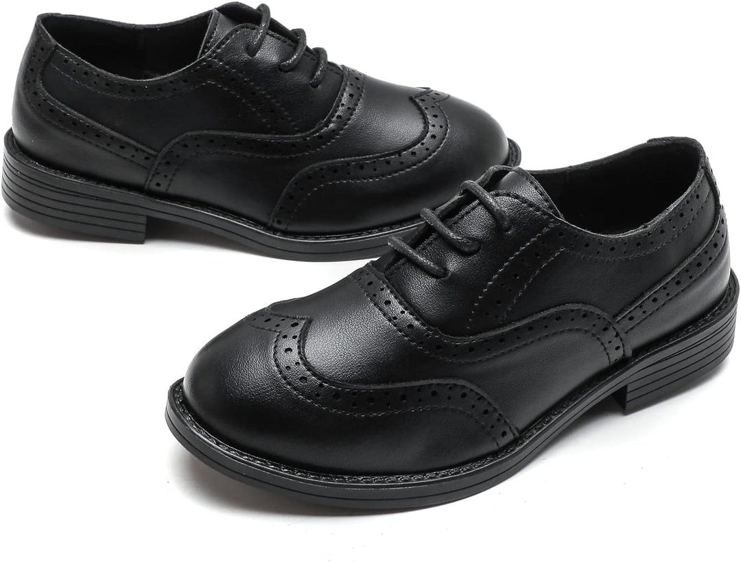 DADAWEN Jungen Schnürhalbschuhe Schule Uniformschuhe Anzugschuhe, Schwarz