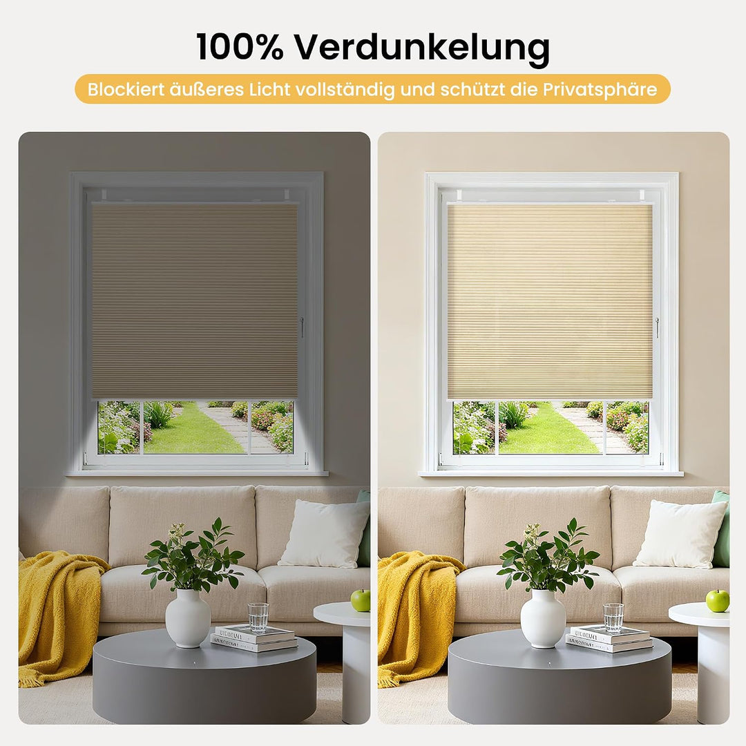 BelleMax Plissee Verdunklung Klemmfix Wabenplissee ohne Bohren Beige-Weiss 70x120cm(BxH), Thermo Ver