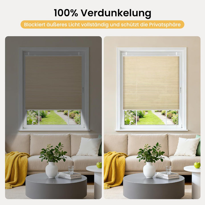 BelleMax Plissee Verdunklung Klemmfix Wabenplissee ohne Bohren Beige-Weiss 90x120cm(BxH), Thermo Ver