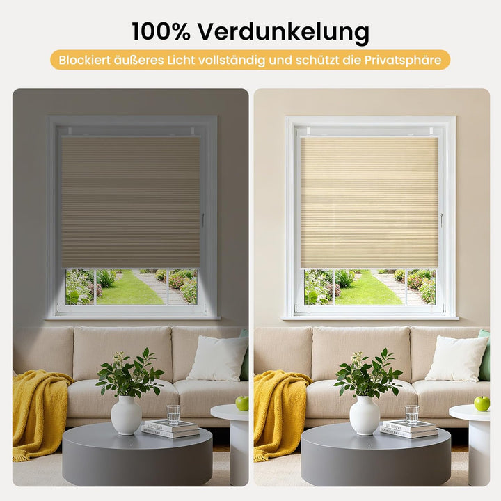 BelleMax Plissee Verdunklung Klemmfix Wabenplissee ohne Bohren Beige-Weiss 50x110cm(BxH), Thermo Ver