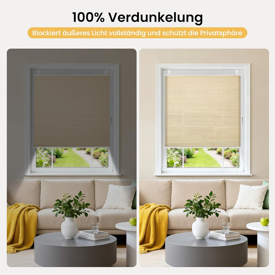 BelleMax Plissee Verdunklung Klemmfix Wabenplissee ohne Bohren Beige-Weiss 40x110cm(BxH), Thermo Ver