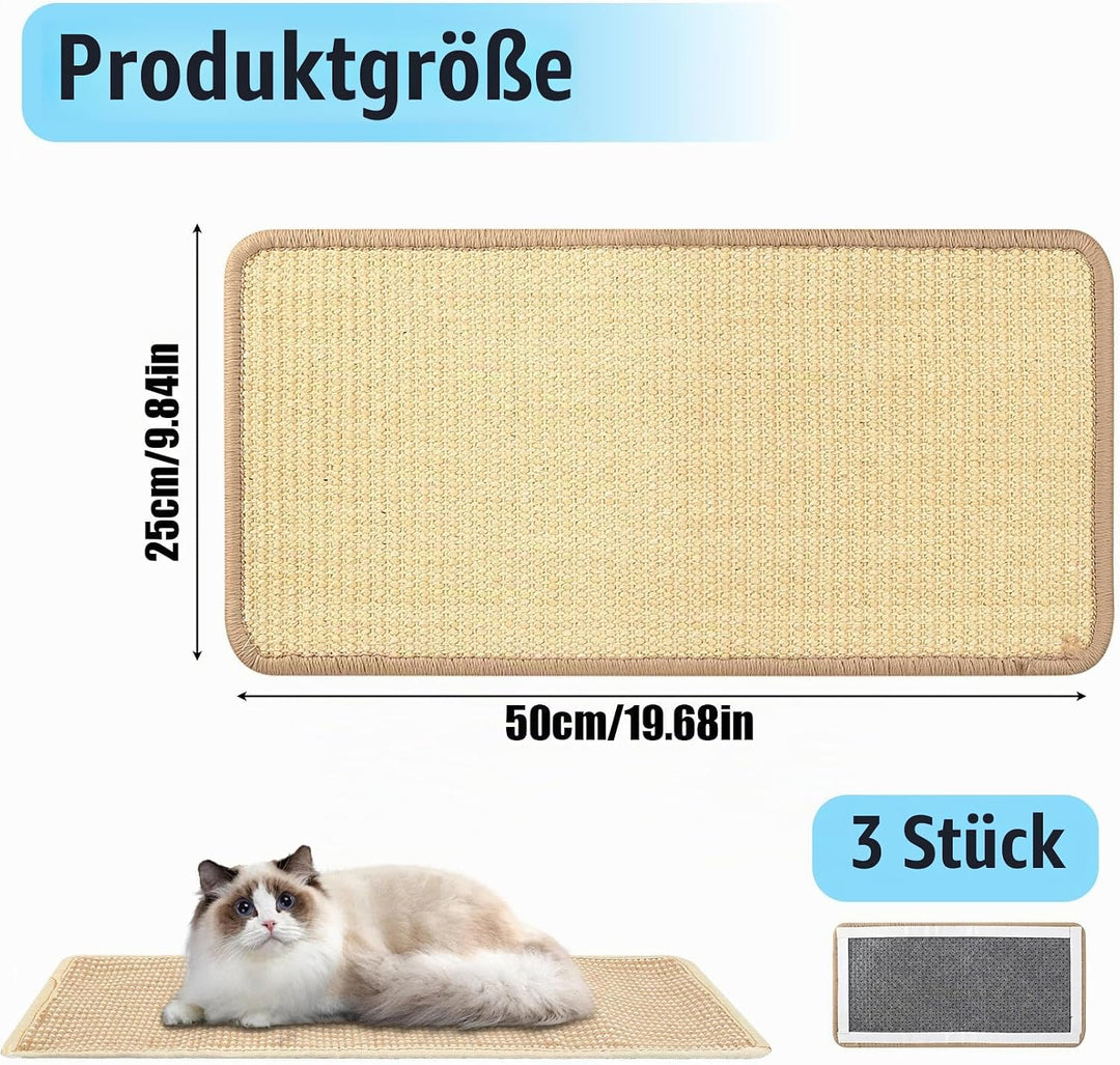 3 Stück Sisal Kratzbretter Katzen Kratzbrett Wand, 50 x 25cm Kratzmatte Katzenkratzbretter, Kratztep