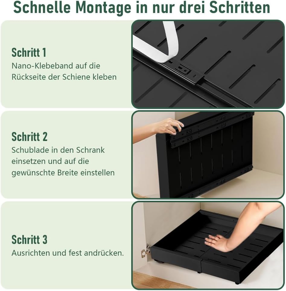 Ausziehbare Schubladen, Vielseitiger Teleskopschublade Küchen Organizer | Verstellbare Breite 32–52