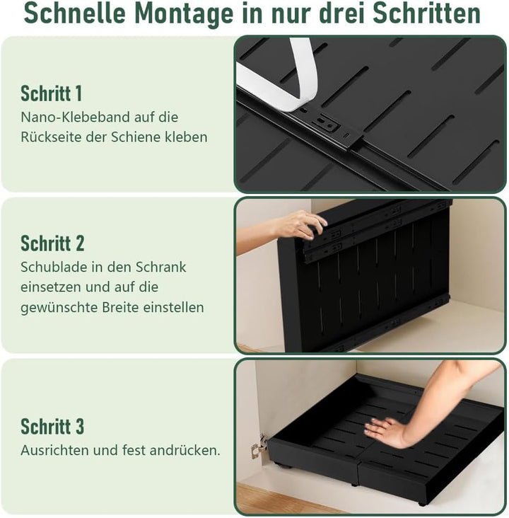 Ausziehbare Schubladen, Vielseitiger Teleskopschublade Küchen Organizer | Verstellbare Breite 32–52
