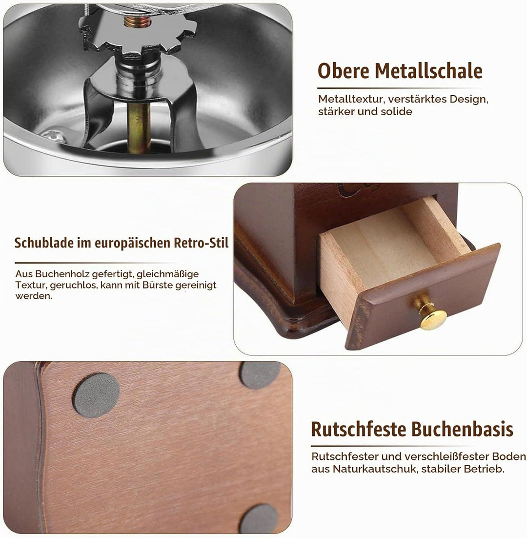 Vintage Classic Holz manuelle Kaffeemühle Walze Getreidemühle Handkurbel Keramikkern Pfeffer