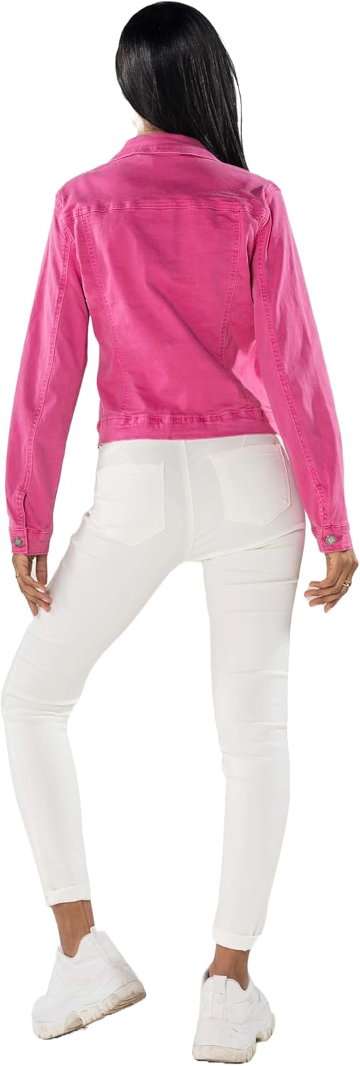 Nina Carter J212 Damen Slim-Fit Jeansjacke – Farbige Übergangsjacke mit Kent-Kragen und Taschen – Fr