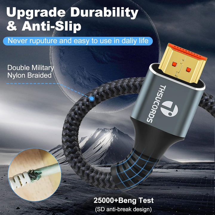 Thsucords 8K 4K HDMI-Kabel, 1M, 3 Stück, geflochtenes Hochgeschwindigkeits-HDMI-zu-HDMI-2.1-Kabel, u